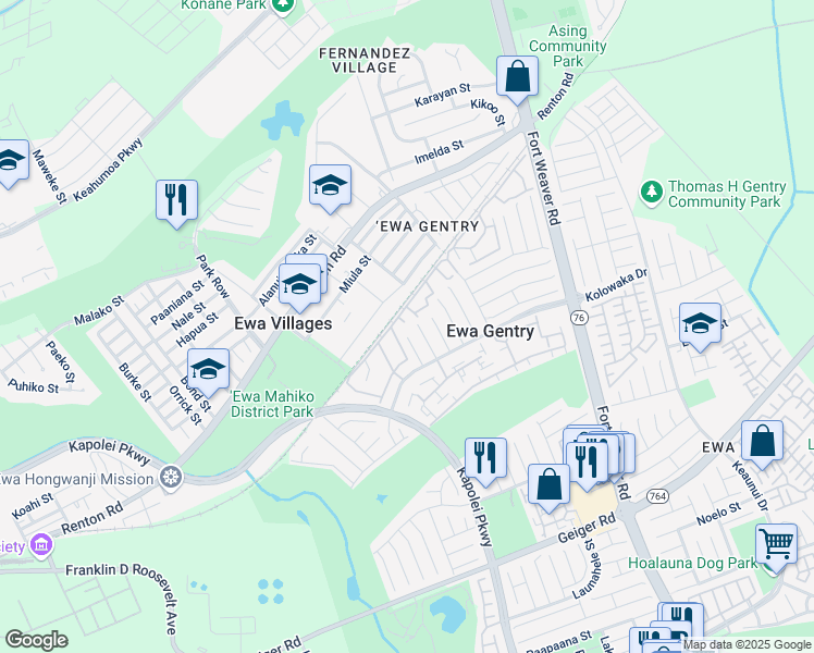 map of restaurants, bars, coffee shops, grocery stores, and more near 91-929 Puamaeole Street in Ewa Beach