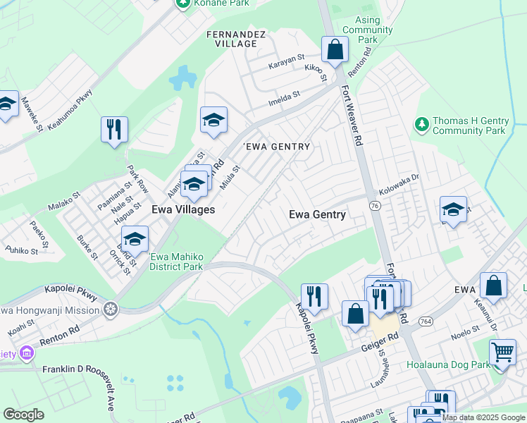 map of restaurants, bars, coffee shops, grocery stores, and more near 91-1100 Puahala Street in Ewa Beach