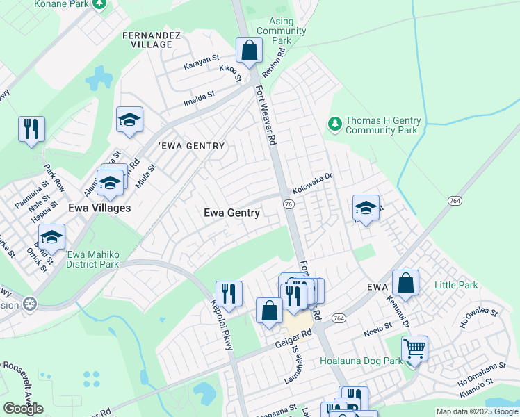 map of restaurants, bars, coffee shops, grocery stores, and more near 91-962 Laaulu Street in Ewa Beach