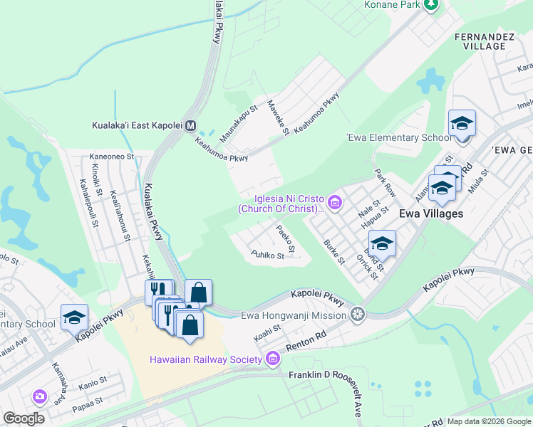 map of restaurants, bars, coffee shops, grocery stores, and more near 91-1791 Paeko Street in Ewa Beach