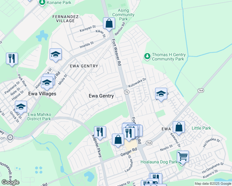 map of restaurants, bars, coffee shops, grocery stores, and more near 91-962 Laaulu Street in Ewa Beach