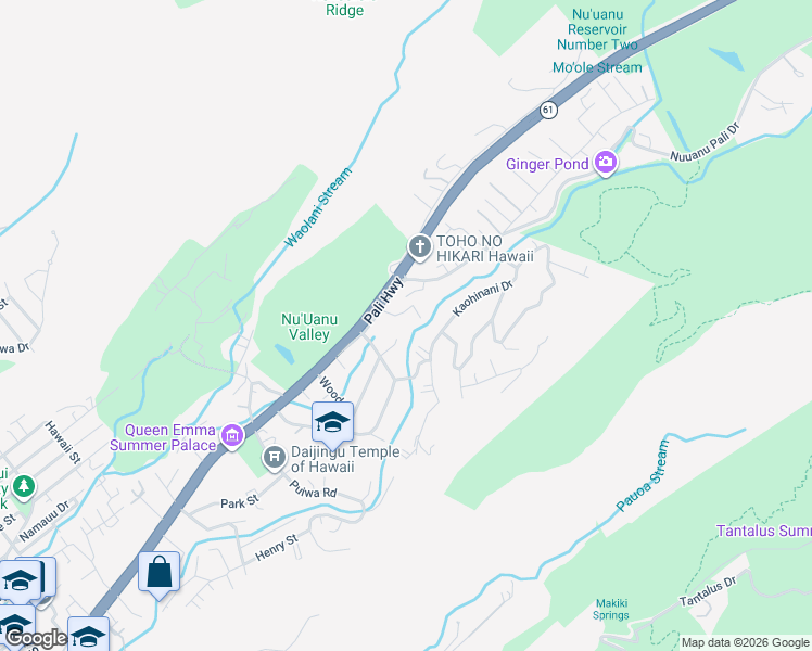 map of restaurants, bars, coffee shops, grocery stores, and more near 21 Kepola Place in Honolulu