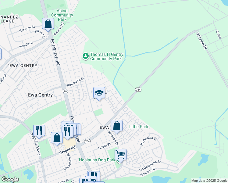 map of restaurants, bars, coffee shops, grocery stores, and more near 91-1034 Laulauna Street in Ewa Beach