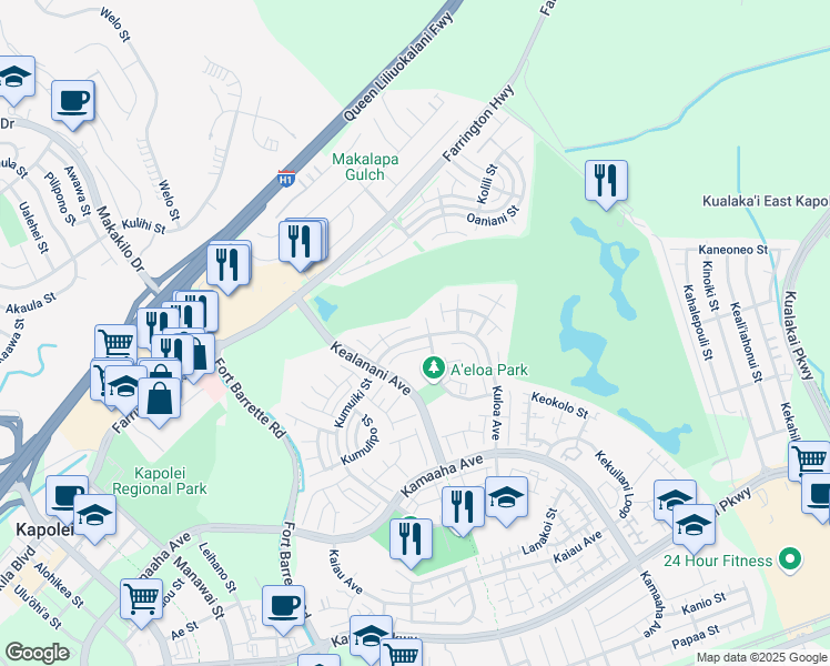 map of restaurants, bars, coffee shops, grocery stores, and more near 91-1002 Hokuimo Street in Kapolei