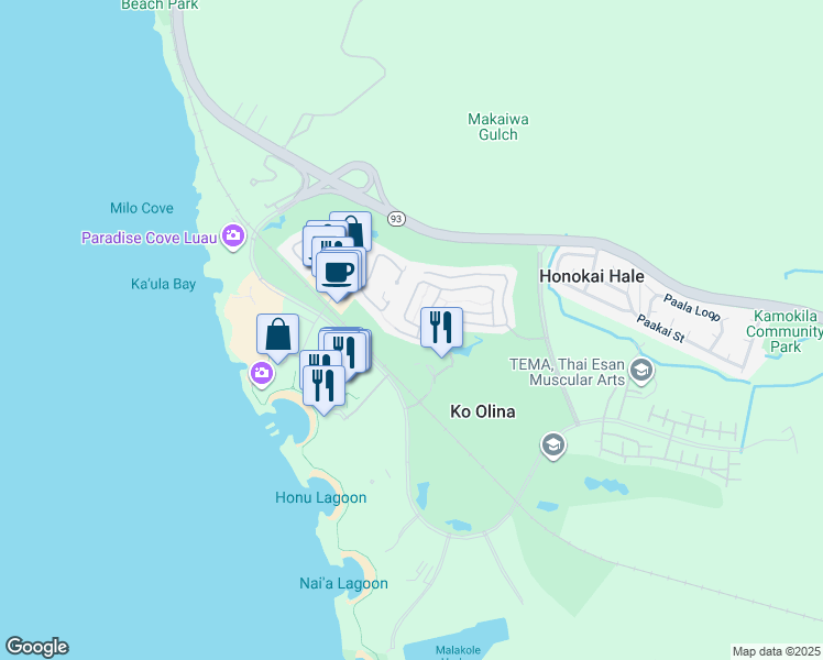 map of restaurants, bars, coffee shops, grocery stores, and more near 92-1037 Koio Drive in Kapolei