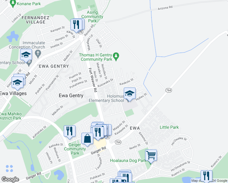 map of restaurants, bars, coffee shops, grocery stores, and more near 91-212 Puni Place in Ewa Beach