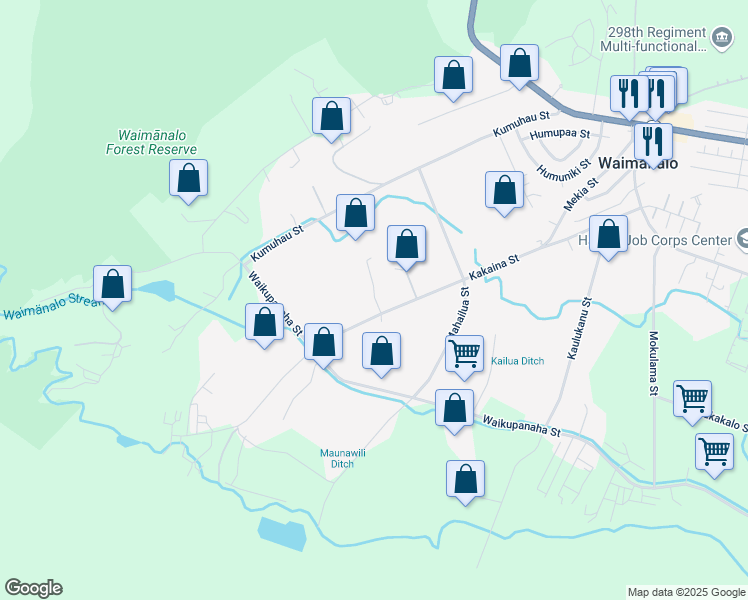 map of restaurants, bars, coffee shops, grocery stores, and more near 41-849 Kakaina Street in Waimanalo