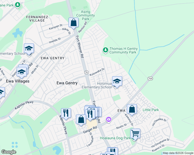 map of restaurants, bars, coffee shops, grocery stores, and more near 91-208 Papahi Place in Ewa Beach
