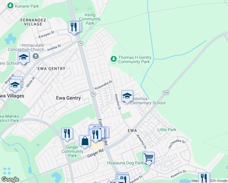 map of restaurants, bars, coffee shops, grocery stores, and more near 91-205 Puni Place in Ewa Beach