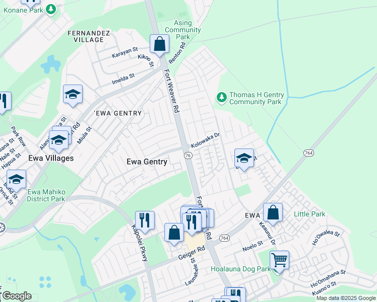 map of restaurants, bars, coffee shops, grocery stores, and more near 99 Fort Weaver Road in Ewa Beach