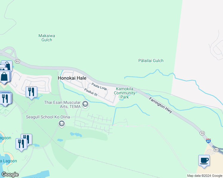 map of restaurants, bars, coffee shops, grocery stores, and more near 92-782 Kaaoao Place in Kapolei