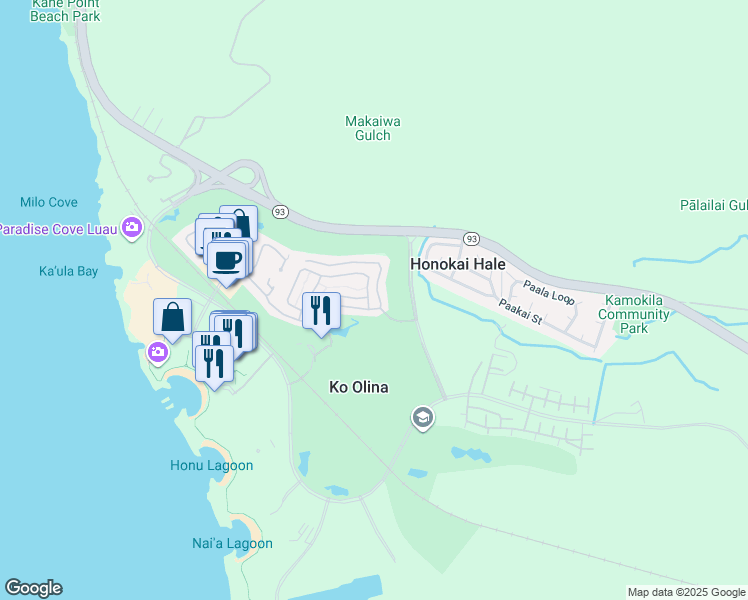 map of restaurants, bars, coffee shops, grocery stores, and more near 92-1017 Koio Drive in Kapolei