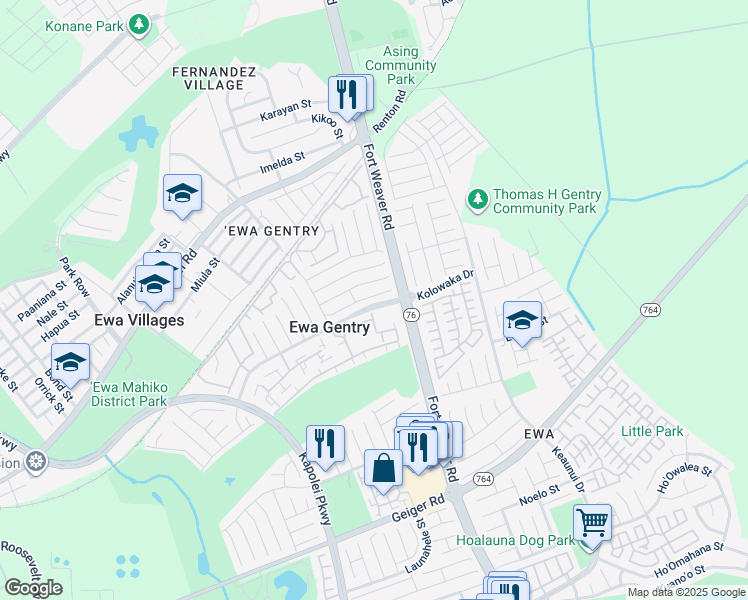 map of restaurants, bars, coffee shops, grocery stores, and more near 91-1163 Pohahawai Street in Ewa Beach
