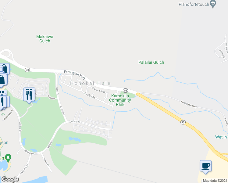 map of restaurants, bars, coffee shops, grocery stores, and more near 92-782 Kaaoao Place in Kapolei