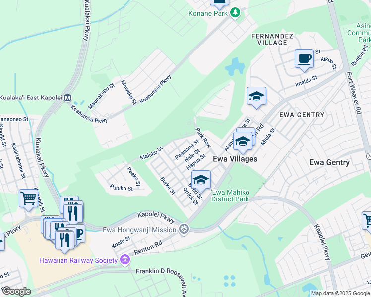 map of restaurants, bars, coffee shops, grocery stores, and more near 91-1747 Tenney Street in Ewa Beach