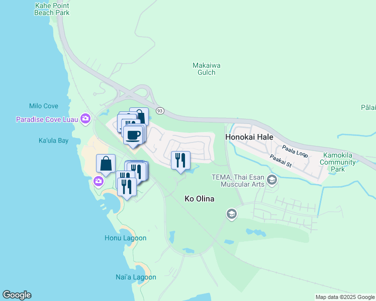 map of restaurants, bars, coffee shops, grocery stores, and more near 92-1055 Koio Drive in Kapolei