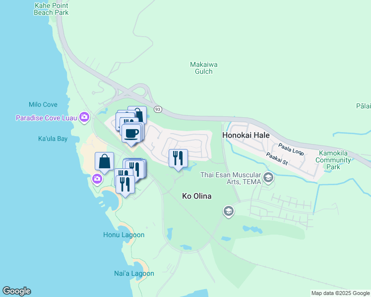 map of restaurants, bars, coffee shops, grocery stores, and more near 92-1055 Koio Drive in Kapolei