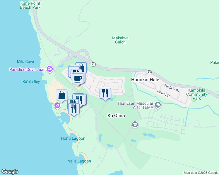 map of restaurants, bars, coffee shops, grocery stores, and more near 92-1055 Koio Drive in Kapolei