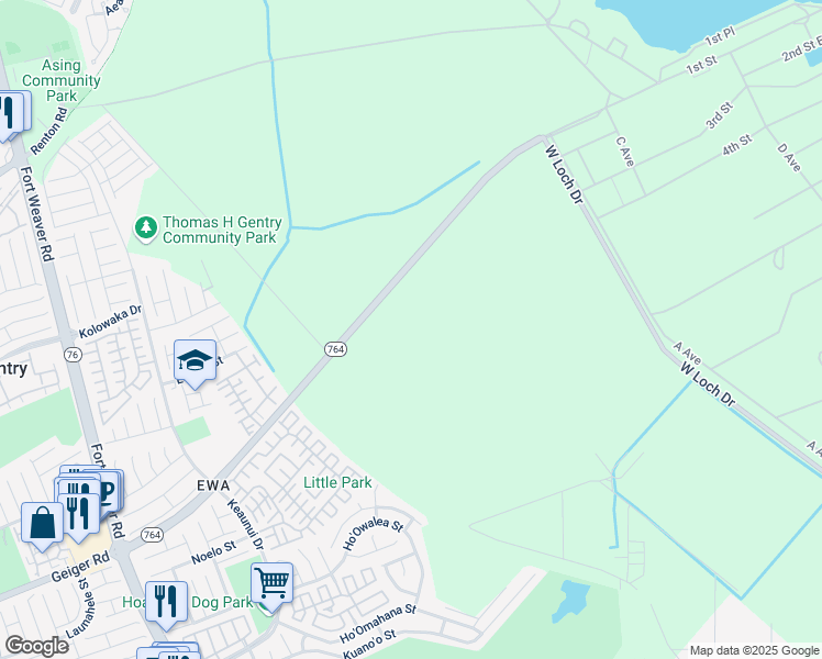 map of restaurants, bars, coffee shops, grocery stores, and more near Iroquois Road in Ewa Beach