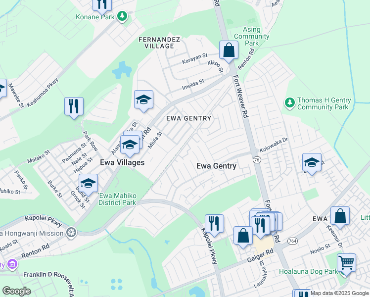 map of restaurants, bars, coffee shops, grocery stores, and more near 91-819 Puamaeole Street in Ewa Beach