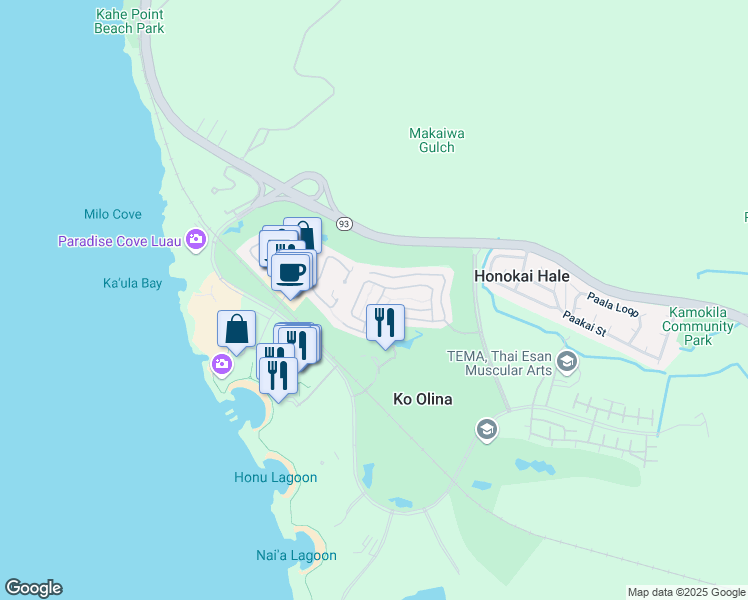 map of restaurants, bars, coffee shops, grocery stores, and more near 92-1031 Koio Drive in Kapolei