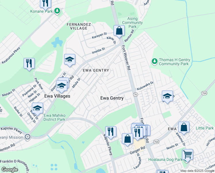 map of restaurants, bars, coffee shops, grocery stores, and more near 91-1134 Koka Street in Ewa Beach