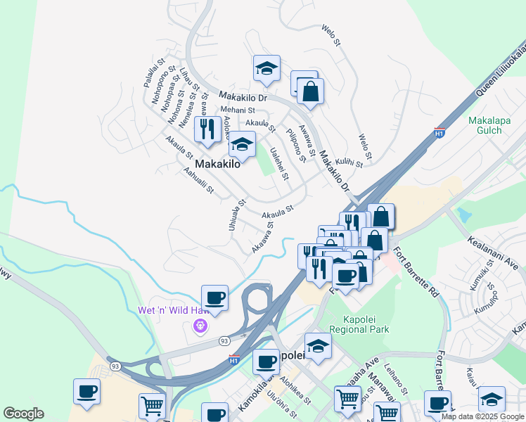 map of restaurants, bars, coffee shops, grocery stores, and more near 92-430 Akaula Street in Kapolei