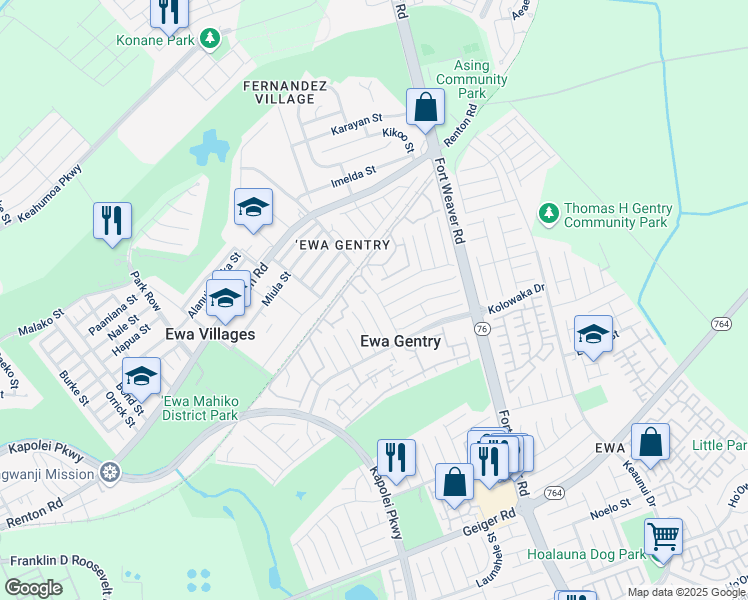 map of restaurants, bars, coffee shops, grocery stores, and more near 91-1134 Koka Street in Ewa Beach