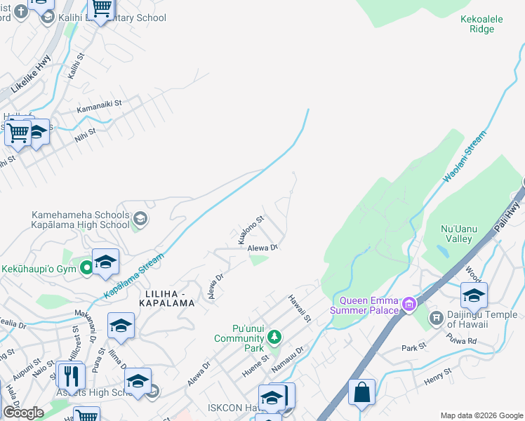 map of restaurants, bars, coffee shops, grocery stores, and more near 1073 Kalikimaka Street in Honolulu