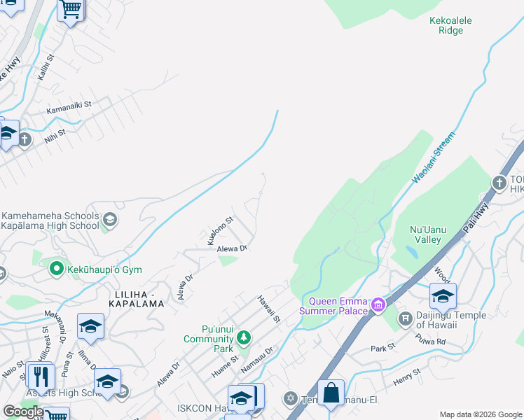 map of restaurants, bars, coffee shops, grocery stores, and more near 2012 Alewa Drive in Honolulu