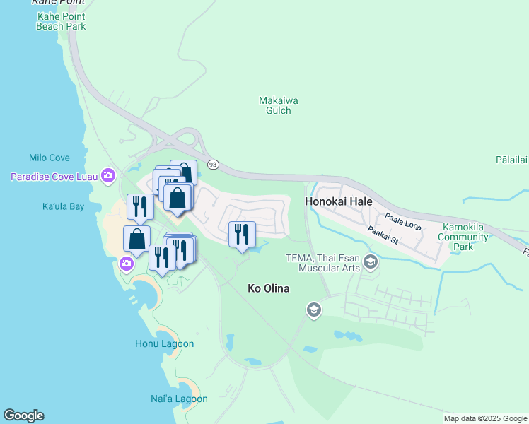 map of restaurants, bars, coffee shops, grocery stores, and more near 92-1095 Koio Drive in Kapolei