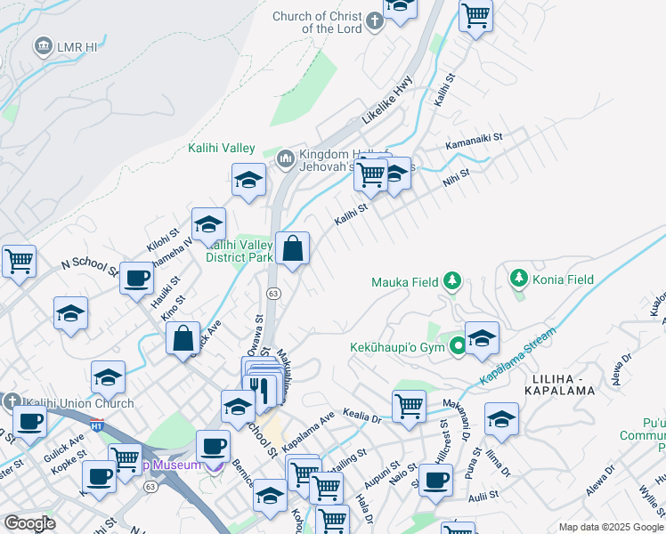 map of restaurants, bars, coffee shops, grocery stores, and more near 1568 ʻOhu Street in Honolulu