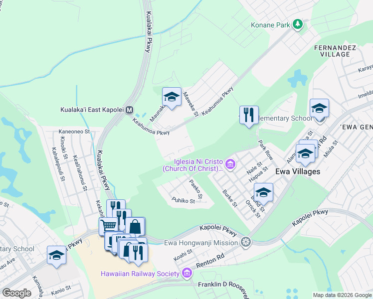 map of restaurants, bars, coffee shops, grocery stores, and more near 91-1159 Keahumoa Parkway in Ewa Beach