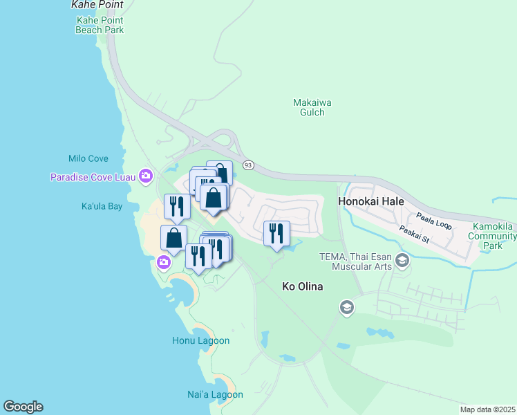 map of restaurants, bars, coffee shops, grocery stores, and more near 92-1047 Koio Drive in Kapolei