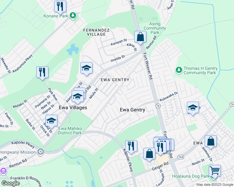 map of restaurants, bars, coffee shops, grocery stores, and more near 91-929 Puamaeole Street in Ewa Beach