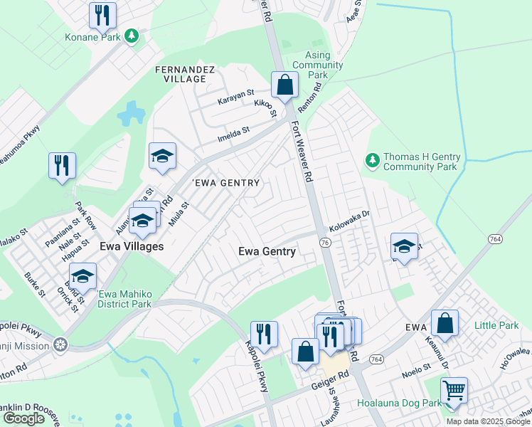 map of restaurants, bars, coffee shops, grocery stores, and more near 91-1063 Puaina Street in Ewa Beach