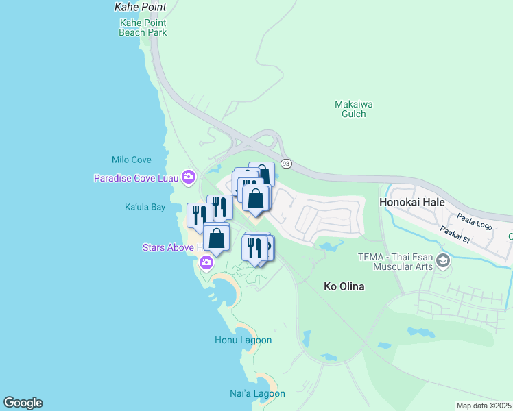 map of restaurants, bars, coffee shops, grocery stores, and more near 92-1480 Olani Street in Kapolei