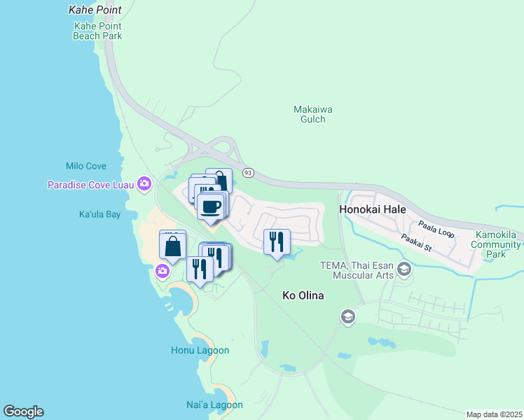 map of restaurants, bars, coffee shops, grocery stores, and more near 92-1049 Koio Drive in Kapolei