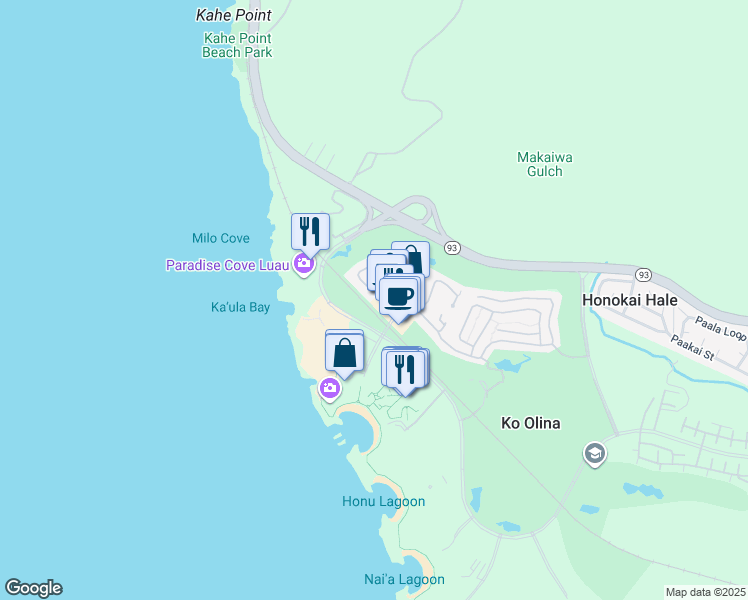 map of restaurants, bars, coffee shops, grocery stores, and more near 92-1118 Olani Street in Kapolei
