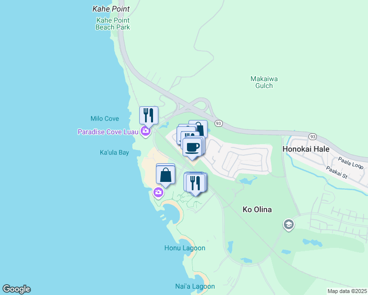 map of restaurants, bars, coffee shops, grocery stores, and more near 92-1118 Olani Street in Kapolei