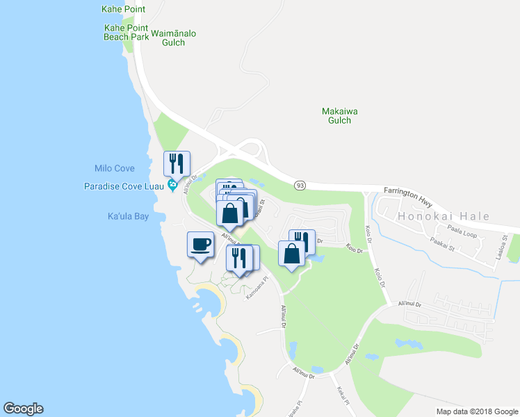 map of restaurants, bars, coffee shops, grocery stores, and more near 921000 Olani Street in Kapolei