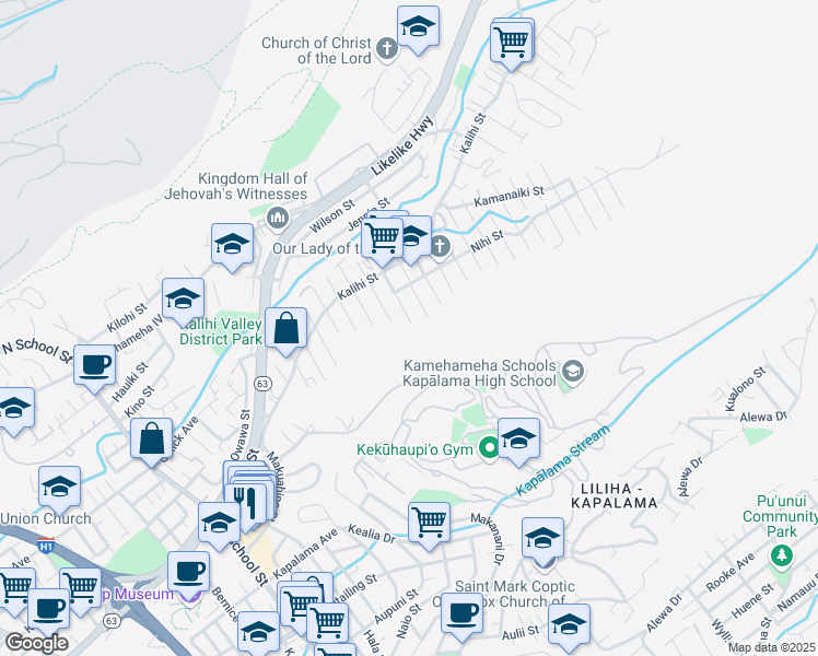 map of restaurants, bars, coffee shops, grocery stores, and more near 1551 Nobrega Street in Honolulu