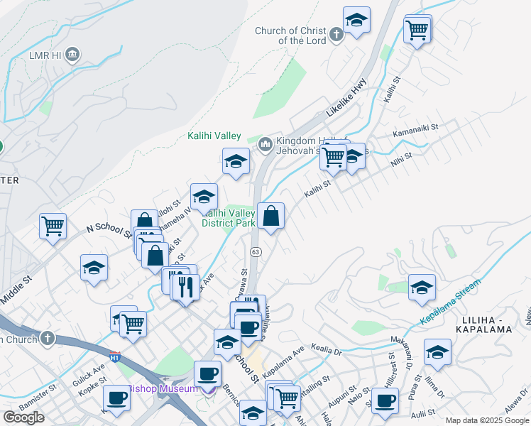map of restaurants, bars, coffee shops, grocery stores, and more near 1759 Akahi Street in Honolulu