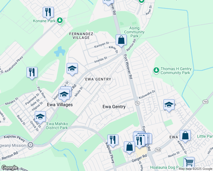 map of restaurants, bars, coffee shops, grocery stores, and more near 91-1129 Puamaeole Street in Ewa Beach
