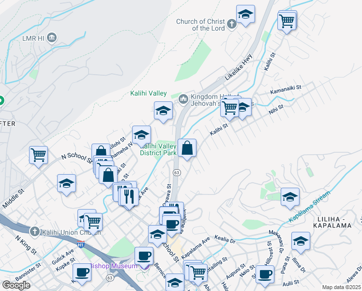 map of restaurants, bars, coffee shops, grocery stores, and more near 1759 Akahi Street in Honolulu