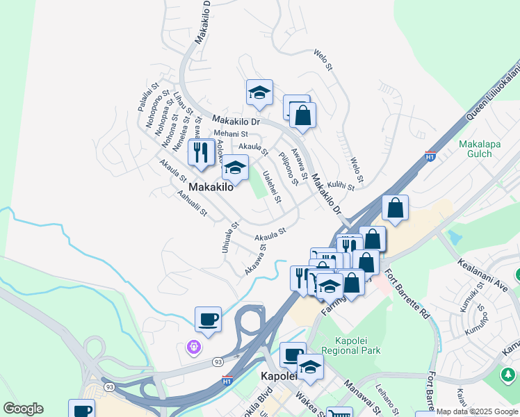 map of restaurants, bars, coffee shops, grocery stores, and more near 92-531 Kokole Place in Kapolei