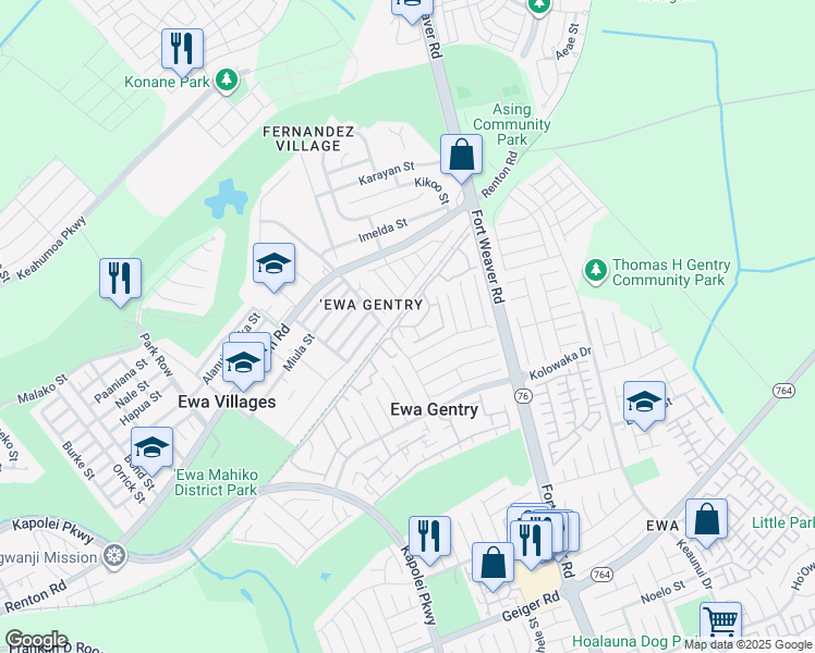 map of restaurants, bars, coffee shops, grocery stores, and more near 91-1129 Puamaeole Street in Ewa Beach