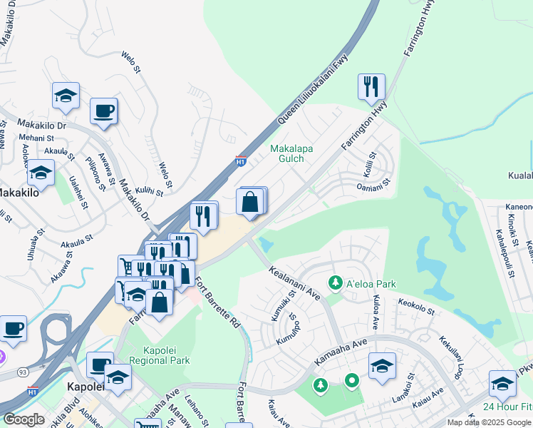 map of restaurants, bars, coffee shops, grocery stores, and more near 91-207 Paiaha Place in Kapolei