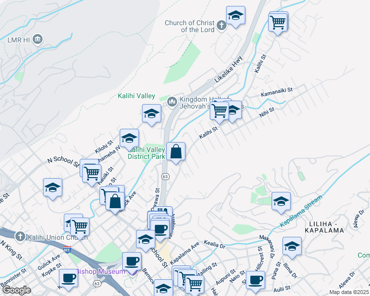 map of restaurants, bars, coffee shops, grocery stores, and more near 1711 ʻOhu Street in Honolulu