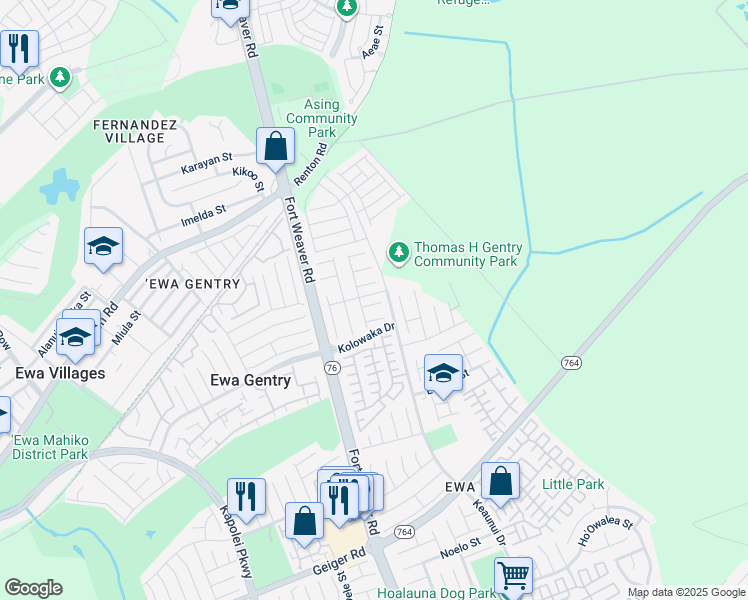 map of restaurants, bars, coffee shops, grocery stores, and more near 91-214 Makaina Place in Ewa Beach